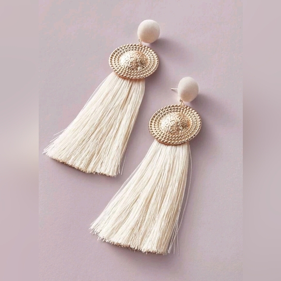 1pair Round luxe cream‎ Decor Tassel Drop Earring  fringe earrings for women - Picture 1 of 3